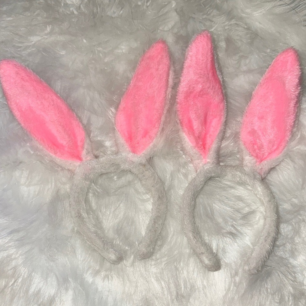Plush Bunny Ears Headband Set 2pc White Pink Easter Costume Accessory